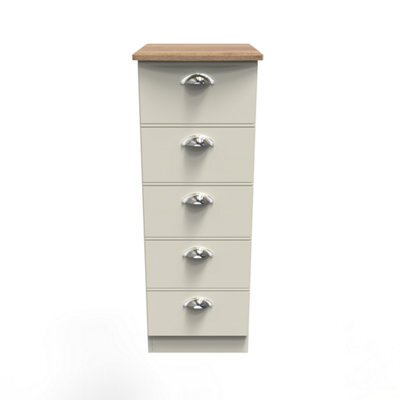 Albert 5 Drawer Tallboy In Cream Ash & Oak (Ready Assembled) - image 1