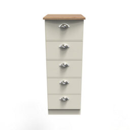 Albert 5 Drawer Tallboy In Cream Ash & Oak (Ready Assembled)
