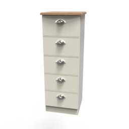 Albert 5 Drawer Tallboy In Cream Ash & Oak (Ready Assembled) - thumbnail 3