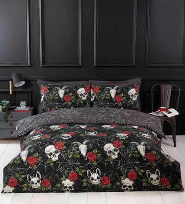 Skulls And Roses Multi Halloween Reversible Duvet Cover Set - image 1