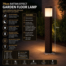 Spot On Dealz Solar Powered Rattan 79Cm Tall Garden Floor Lamp 6 Micro Led Lights Outdoor/patio/pathway/walkway Decoration - thumbnail 8