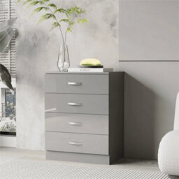 High Gloss Chest Of Drawers Tall Wide 4 Drawer Bedroom Furniture Cabinet Grey - thumbnail 4