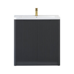 Royal Bathrooms Avenza 800mm Fluted Floor Standing Vanity Unit Matt Obsidian Black 2 Door Storage Cabinet With Ceramic Basin - thumbnail 7