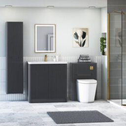 Royal Bathrooms Avenza 800mm Fluted Floor Standing Vanity Unit Matt Obsidian Black 2 Door Storage Cabinet With Ceramic Basin - thumbnail 4