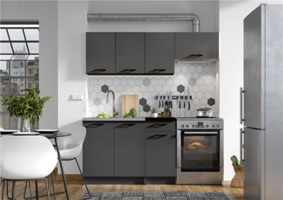 Impact Furniture Kitchen Cabinets 5 Units Black Grey Complete Kitchenette Small Set 180Cm Diy Fitted Package With Worktop Lina - image 1