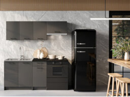 Impact Furniture Kitchen Cabinets 5 Units Black Grey Complete Kitchenette Small Set 180Cm Diy Fitted Package With Worktop Lina - thumbnail 2