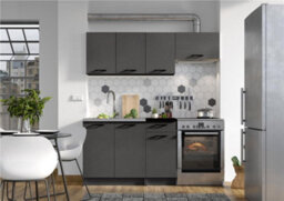 Impact Furniture Kitchen Cabinets 5 Units Black Grey Complete Kitchenette Small Set 180Cm Diy Fitted Package With Worktop Lina - thumbnail 1
