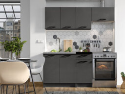 Impact Furniture Kitchen Cabinets 5 Units Black Grey Complete Kitchenette Small Set 180Cm Diy Fitted Package With Worktop Lina - thumbnail 3