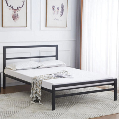 Block Bed - 4Ft6 Double 135X190Cm - Black - Reinforced Mesh Base - Robust Steel Structure - image 1