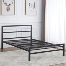 Block Bed - 4Ft6 Double 135X190Cm - Black - Reinforced Mesh Base - Robust Steel Structure - thumbnail 2