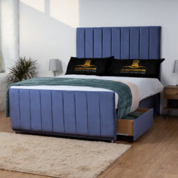 UKBEDFURNITURE Hampton Blue Plush  Divan Bed Base With 26 Inch Headboard - No Storage - thumbnail 2