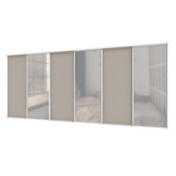 A-Class Sliding Doors Set Of 6 Stone Grey & Mirror Sliding Wardrobe Door Kit, White Frame & Tracks, Opening Height (H) 225-226Cm & Width (W) 444-445Cm - thumbnail 1