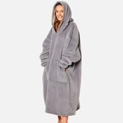 Ohs Long Hoodie Blanket Soft Sherpa Fleece Oversized Sweatshirt - Charcoal - image 1