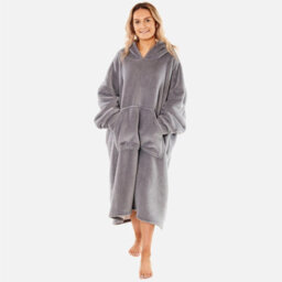 Ohs Long Hoodie Blanket Soft Sherpa Fleece Oversized Sweatshirt - Charcoal - thumbnail 3