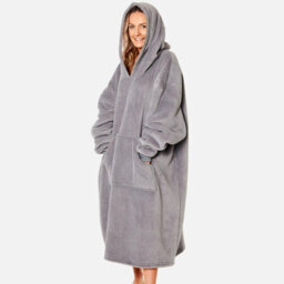Ohs Long Hoodie Blanket Soft Sherpa Fleece Oversized Sweatshirt - Charcoal - thumbnail 1
