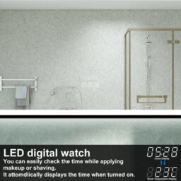 AVER-GROWTH 60X80Cm Black Led Bathroom Mirror With 3 Clour Lights Bluetooth Speaker Clock Illuminated Mirror Vertical Horizontal - thumbnail 5