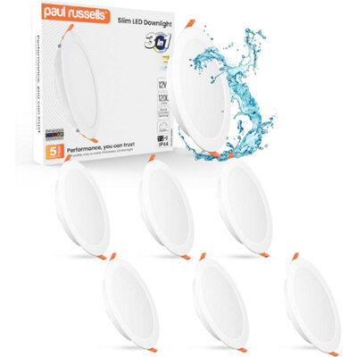 Paul Russells 12W Led Bathroom Ceiling Spotlights, 3 Cct 1200Lm, Non-Dimmable, 6 Pack - image 1