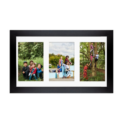 AK Frames 40X20Cm Matte Black Modern Multi Photo Frame With White Mount - Holds 3 Apertures (3X) 6X4 Photos - image 1