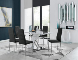 Furniturebox Uk Sorrento White High Gloss And Chrome Dining Table And 6 Black Milan Dining Chairs - thumbnail 1