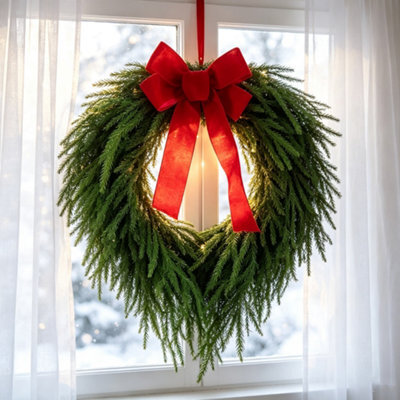 "Amorly 24"" Norfolk Pine Wreath, Artificial Christmas Wreaths With Bow, Winter Garland For Front Door Wall Christmas Holiday Decor," - image 1