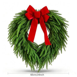 "Amorly 24"" Norfolk Pine Wreath, Artificial Christmas Wreaths With Bow, Winter Garland For Front Door Wall Christmas Holiday Decor," - thumbnail 4