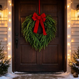 "Amorly 24"" Norfolk Pine Wreath, Artificial Christmas Wreaths With Bow, Winter Garland For Front Door Wall Christmas Holiday Decor," - thumbnail 2