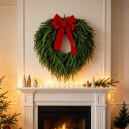 "Amorly 24"" Norfolk Pine Wreath, Artificial Christmas Wreaths With Bow, Winter Garland For Front Door Wall Christmas Holiday Decor," - thumbnail 3