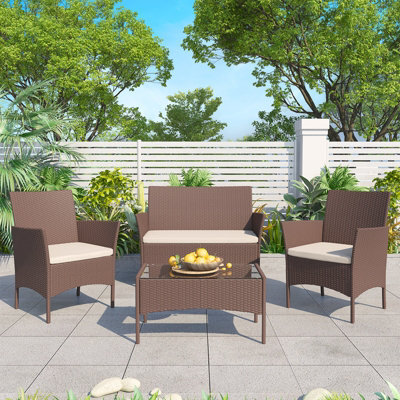 Onemill Rattan Garden Furniture Set 4-Piece With 2 Armchairs,1 Double Seat Sofa And 1 Table - image 1