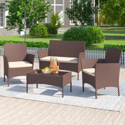 Onemill Rattan Garden Furniture Set 4-Piece With 2 Armchairs,1 Double Seat Sofa And 1 Table - thumbnail 8