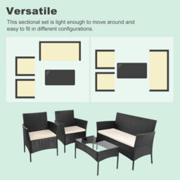 Onemill Rattan Garden Furniture Set 4-Piece With 2 Armchairs,1 Double Seat Sofa And 1 Table - thumbnail 4