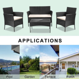 Onemill Rattan Garden Furniture Set 4-Piece With 2 Armchairs,1 Double Seat Sofa And 1 Table - thumbnail 5