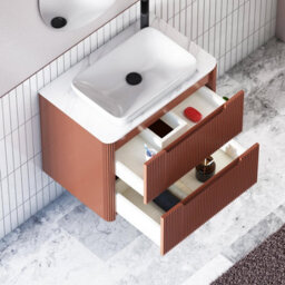Royal Bathrooms Avenza 800mm Terracotta Clay Wall Hung Bathroom Countertop Vanity Unit 2 Drawer With Qubix Basin - thumbnail 5