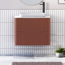 Royal Bathrooms Avenza 800mm Terracotta Clay Wall Hung Bathroom Countertop Vanity Unit 2 Drawer With Qubix Basin - thumbnail 1