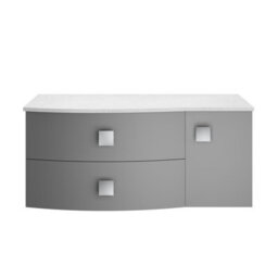 Hudson Reed Sarenna Wall Hung Lh 2 Drawer 1 Door Vanity Unit & White Marble Top, Dove Grey, 1012 X 504 X 446mm
