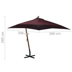 Berkfield Sturdy Hanging Parasol With Pole Bordeaux Red 3X3 M Solid Fir Wood - thumbnail 8