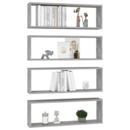 Berkfield Wall Cube Shelf 4 Pcs Concrete Grey 80X15X26.5 Cm Engineered Wood - thumbnail 3