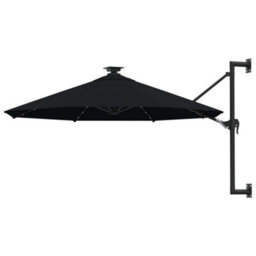 Berkfield Wall-Mounted Parasol With Leds And Metal Pole 300 Cm Black - thumbnail 1