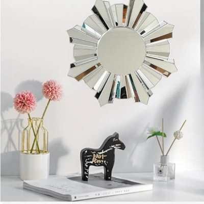 Deenz Contemporary Large Round Sunburst Wall Mirror 65Cm Silver Round Mirror Home Living Decor Gift New
