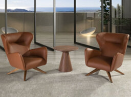 Angel Cerda Elegant Brown Leatherette Swivel Armchair For Modern Living Spaces - thumbnail 2