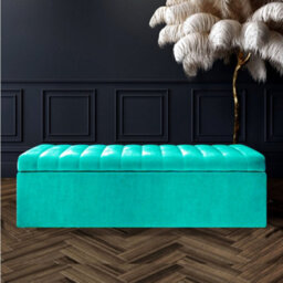 Safar 3Ft Wide Ottoman Storage Box - Teal Plush Velvet Ottoman Bench With Storage