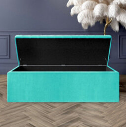 Safar 3Ft Wide Ottoman Storage Box - Teal Plush Velvet Ottoman Bench With Storage - thumbnail 2
