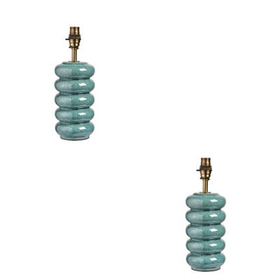 Loops Elegant 2 Pack Ceramic Table Lamp Bases With Ocean Spray Glaze And Brass Finish - image 1