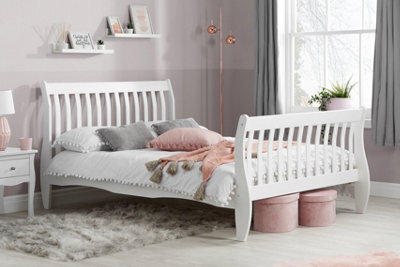 Save On Goods UK 4Ft6 Double White,solid Pine Wood Curved Sleigh Bed Frame Bedstead - image 1