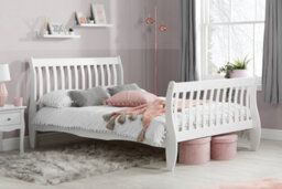 Save On Goods UK 4Ft6 Double White,solid Pine Wood Curved Sleigh Bed Frame Bedstead