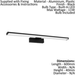 Wall/mirror Light Colour Black Shade White Plastic Bulb Led 11W Included - thumbnail 2