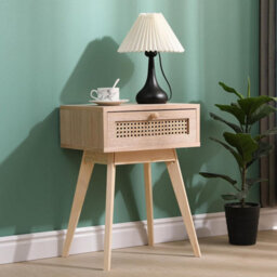 Spot On Dealz Bedside Table With 1 Drawer Mdf Wood Frame Cabinet With Rattan Decoration Wooden Legs Hallway Small Side Tables For Living Room