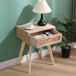 Spot On Dealz Bedside Table With 1 Drawer Mdf Wood Frame Cabinet With Rattan Decoration Wooden Legs Hallway Small Side Tables For Living Room - thumbnail 2