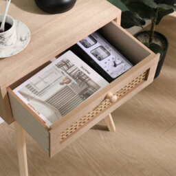 Spot On Dealz Bedside Table With 1 Drawer Mdf Wood Frame Cabinet With Rattan Decoration Wooden Legs Hallway Small Side Tables For Living Room - thumbnail 3