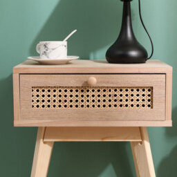 Spot On Dealz Bedside Table With 1 Drawer Mdf Wood Frame Cabinet With Rattan Decoration Wooden Legs Hallway Small Side Tables For Living Room - thumbnail 6
