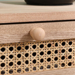Spot On Dealz Bedside Table With 1 Drawer Mdf Wood Frame Cabinet With Rattan Decoration Wooden Legs Hallway Small Side Tables For Living Room - thumbnail 4